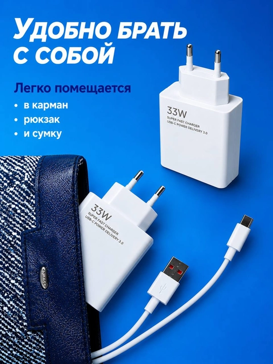 Type-C/USB kabeli bilan tez quvvatlash qurilmasi, quvvati 33/67/120/150/200 Vt, 6A