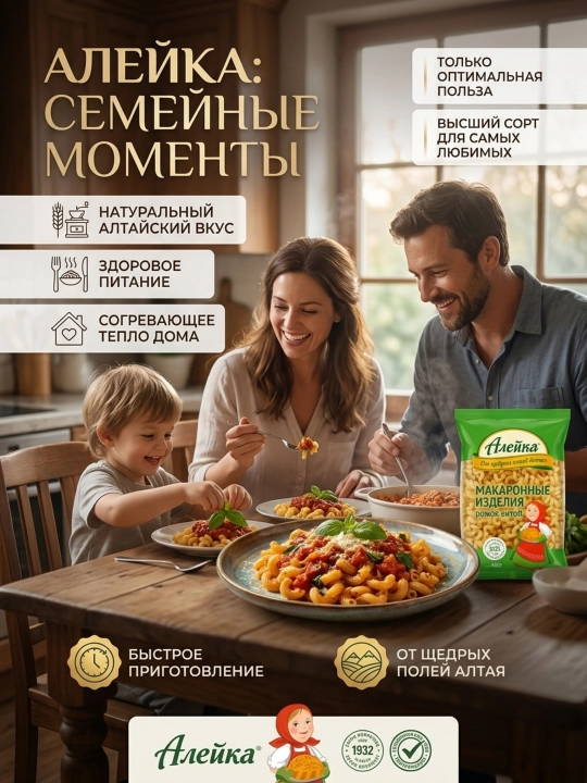 Makaron mahsulotlari "Aleyka", Buralgan rojki, oliy nav, 400 gr