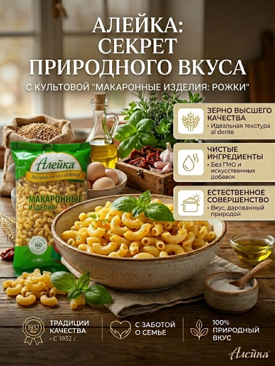 "Aleyka" makaron mahsulotlari, 400 g, Oltoydan, oliy nav, Rojki