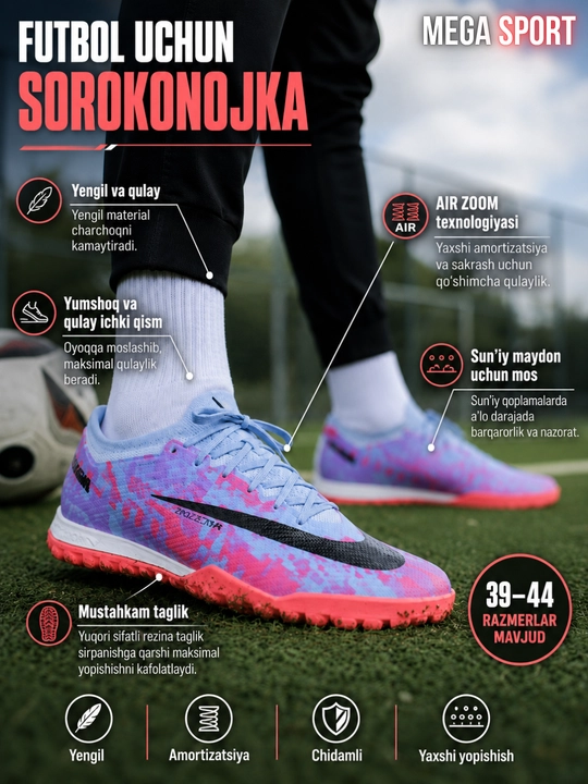 Futbol sarakanoshka Air Zoom TF, sun’iy maydon uchun futbol oyoq kiyimi