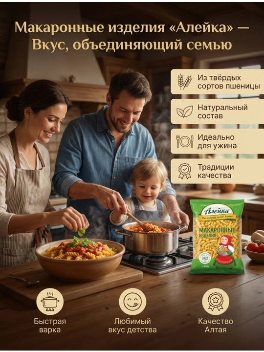 Makaron mahsulotlari "Aleyka", Spiral, oliy nav, 400 gr