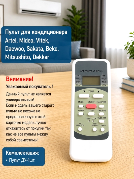 Konditsioner Artel, Midea, Vitek, Daewoo, Sakata, Beko, Mitsushito, Dekker uchun pulti - 
