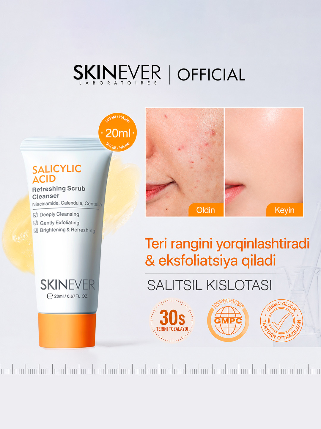 SKINEVER husnbuzar va aknega qarshi salitsil kislotali yuz uchun gel-skrab, 75ml - 