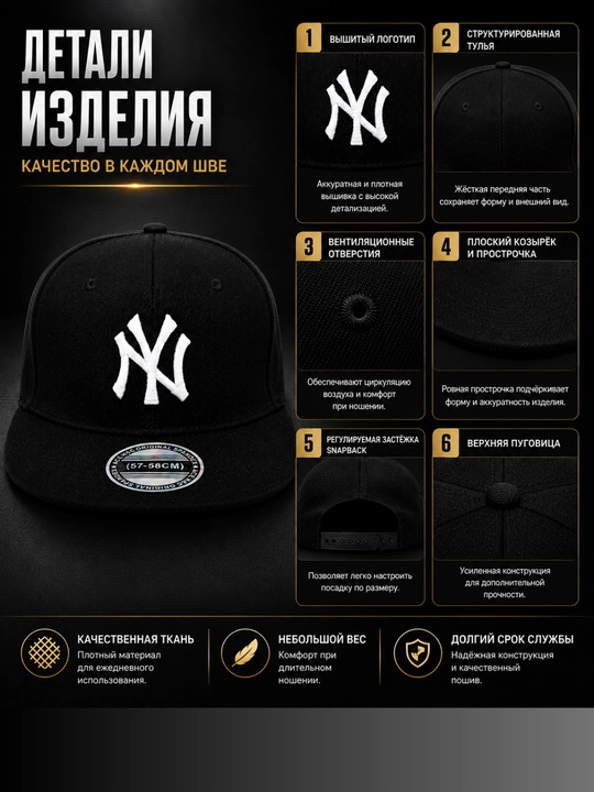 Спортивная кепка унисекс Snapback, с прямым козырьком, регулируемый размер 57–59 см