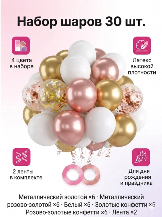 Воздушные шарики для оформления праздников, 30 шт - 