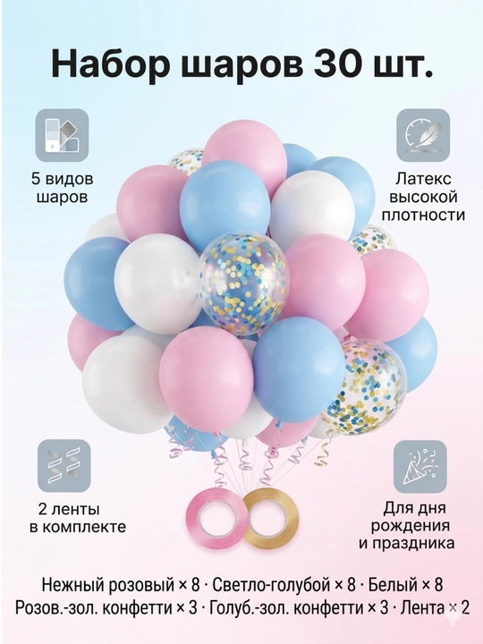 Воздушные шарики для оформления праздников, 30 шт - 