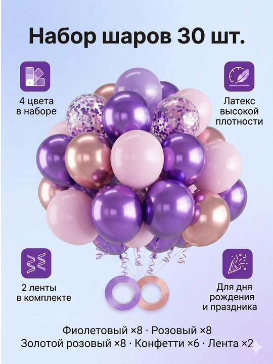 Воздушные шарики для оформления праздников, 30 шт