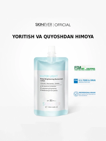 SKINEVER Water Light tana uchun yorituvchi va quyoshdan himoya losyoni SPF 30, 100ml