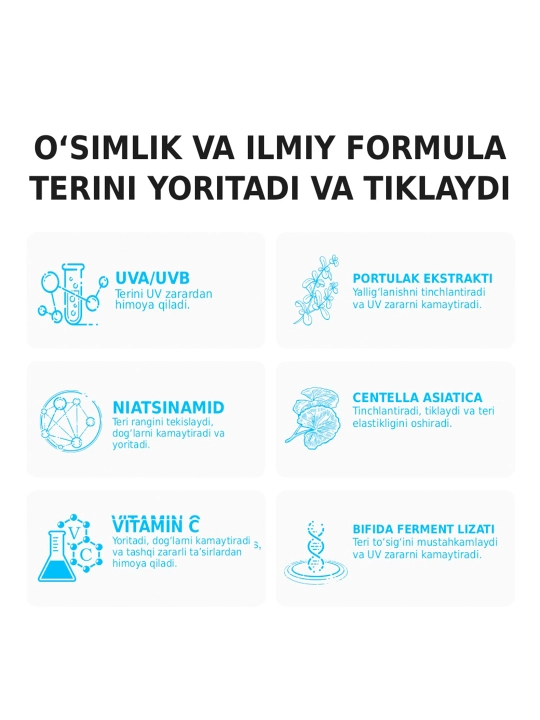 SKINEVER Water Light tana uchun yorituvchi va quyoshdan himoya losyoni SPF 30, 100ml