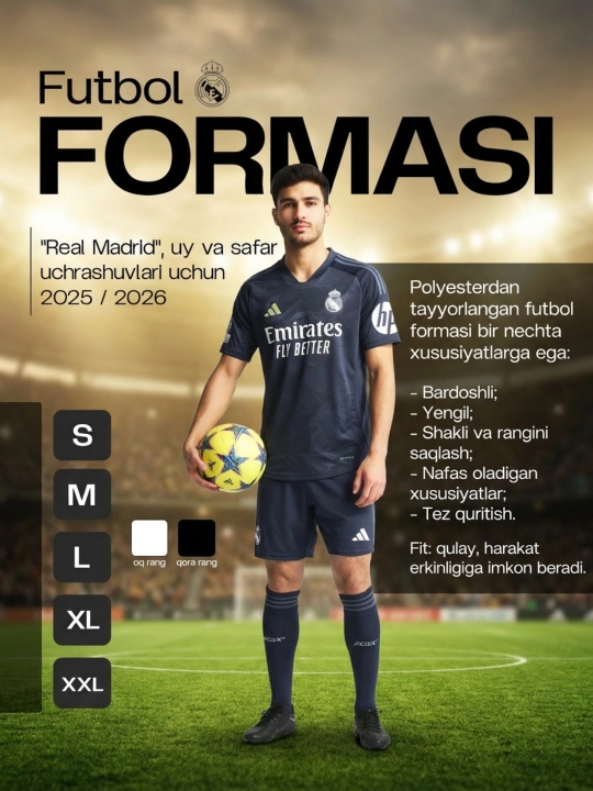 Футбольная форма, Real madrid, Размеры, S, M, L, XL, XXL