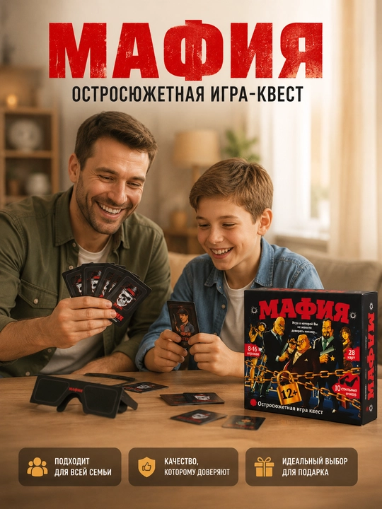 “Mafiya” stol o‘yini, 8-16 o‘yinchi uchun party game to‘plami