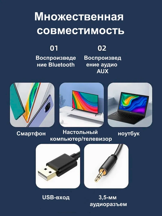 Bluetooth 5.3 Soundbar 6W Компьютерная колонка для ПК ноутбука и телевизора AUX 3.5 мм USB