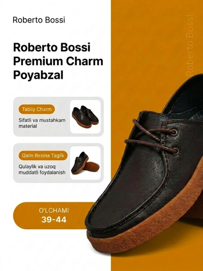 Roberto Bossi erkaklar charm mokasinlari, bahor, yoz, kuz, o'lchamlari 39 dan 44 gacha