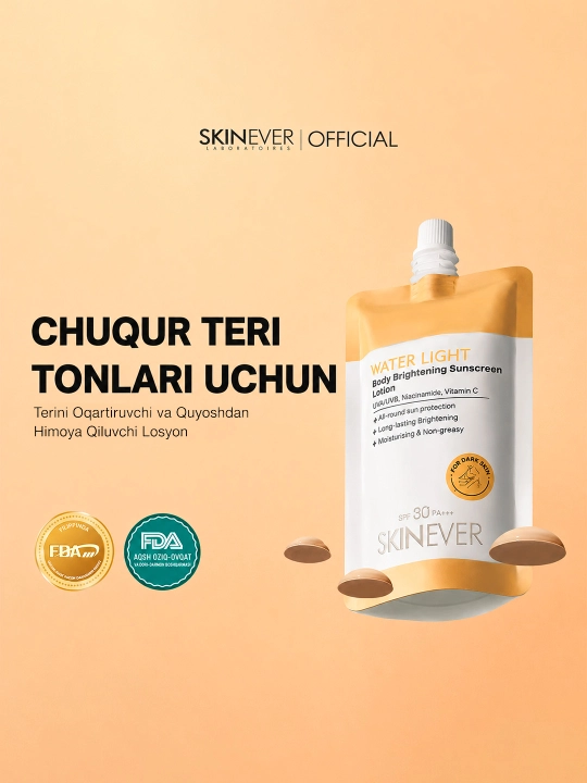 SKINEVER SPF30 PA+++ tana uchun quyoshdan himoya qiluvchi va oqartiruvchi losyon