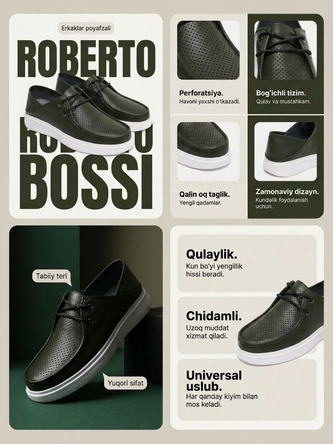 Roberto Bossi erkaklar charm mokasinlari, bahor, yoz, kuz, o'lchamlari 39 dan 44 gacha