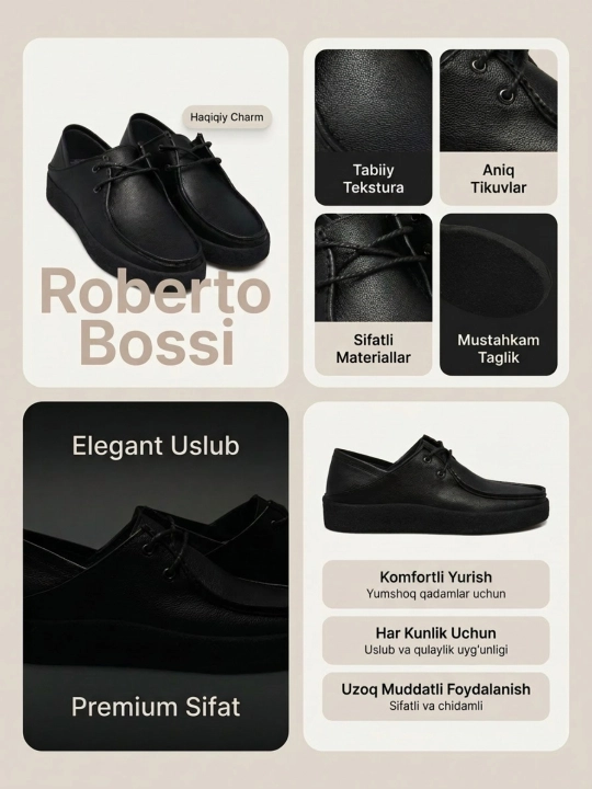 Roberto Bossi erkaklar charm mokasinlari, bahor, yoz, kuz, o'lchamlari 39 dan 44 gacha