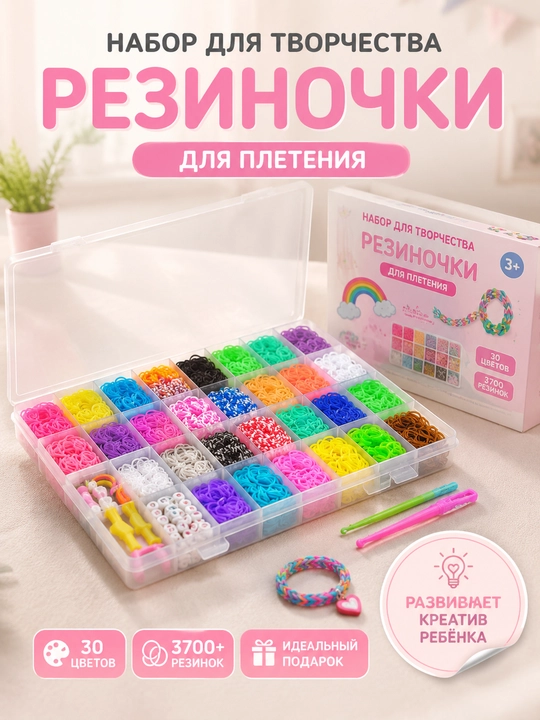 Bolalar uchun rezinka to‘plami, bracelet yasash seti 3700+ dona - 