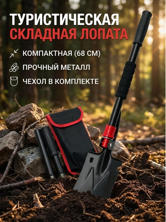 Многофункциональная складная туристическая лопата,с чехлом 3 в 1 с чехлом, металл, - 