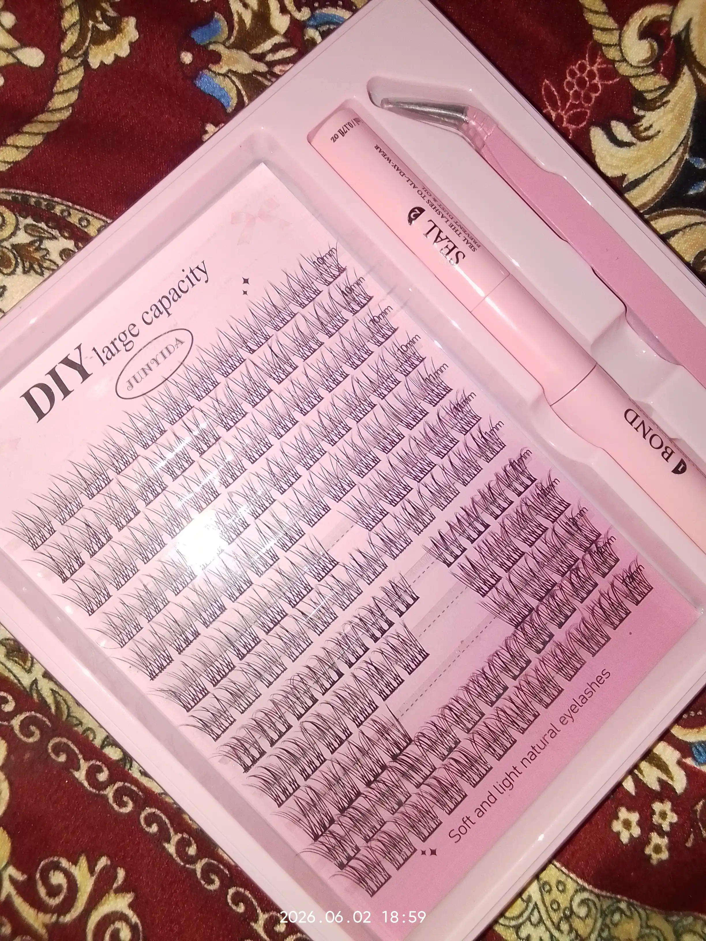 Qo‘shimcha kipriklar to‘plami - 144 dona, yelim va pinset bilan, tabiiy effekt uchun