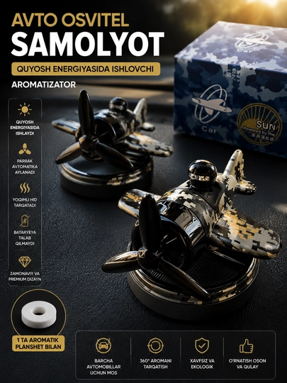 Автомобильный ароматизатор в виде самолёта на солнечной батарее — DIAMINV-SAMOLYOT-РАЗНОЦВ