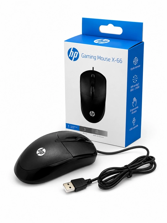 HP X-66 Gaming Mouse simli optik sichqoncha, USB, qora