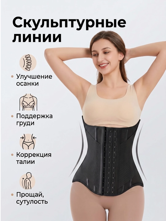 Утягивающий бесшовный боди-корсет без бретелей Esfure Lumina — черный - 
