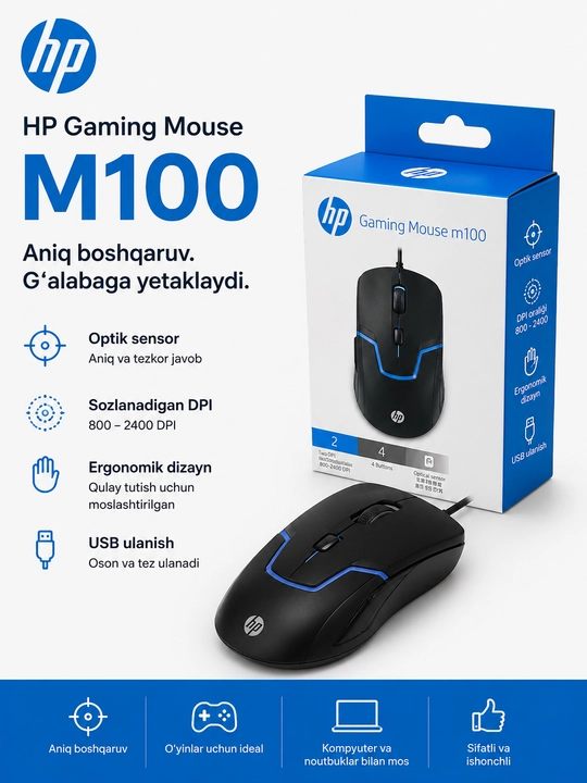 HP X-66 Gaming Mouse simli optik sichqoncha, USB, qora - 