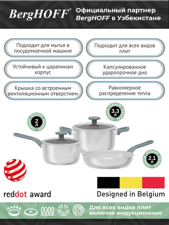 Набор посуды BergHOFF BOLT 5 и 6  пр. с антипригарным покрытием 3950721