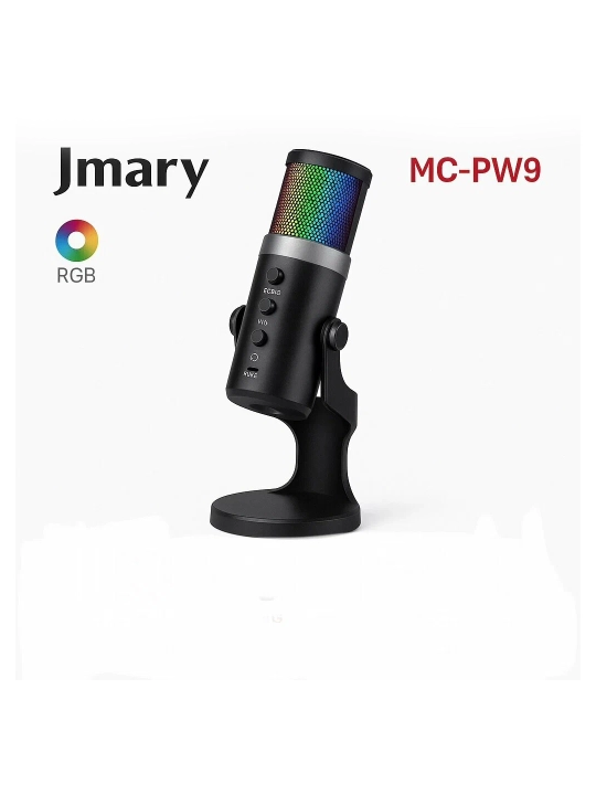 Jmary MC-PW9 USB Mikrofon (RGB, shovqinni kamaytiruvchi, podcast va o‘yin uchun)