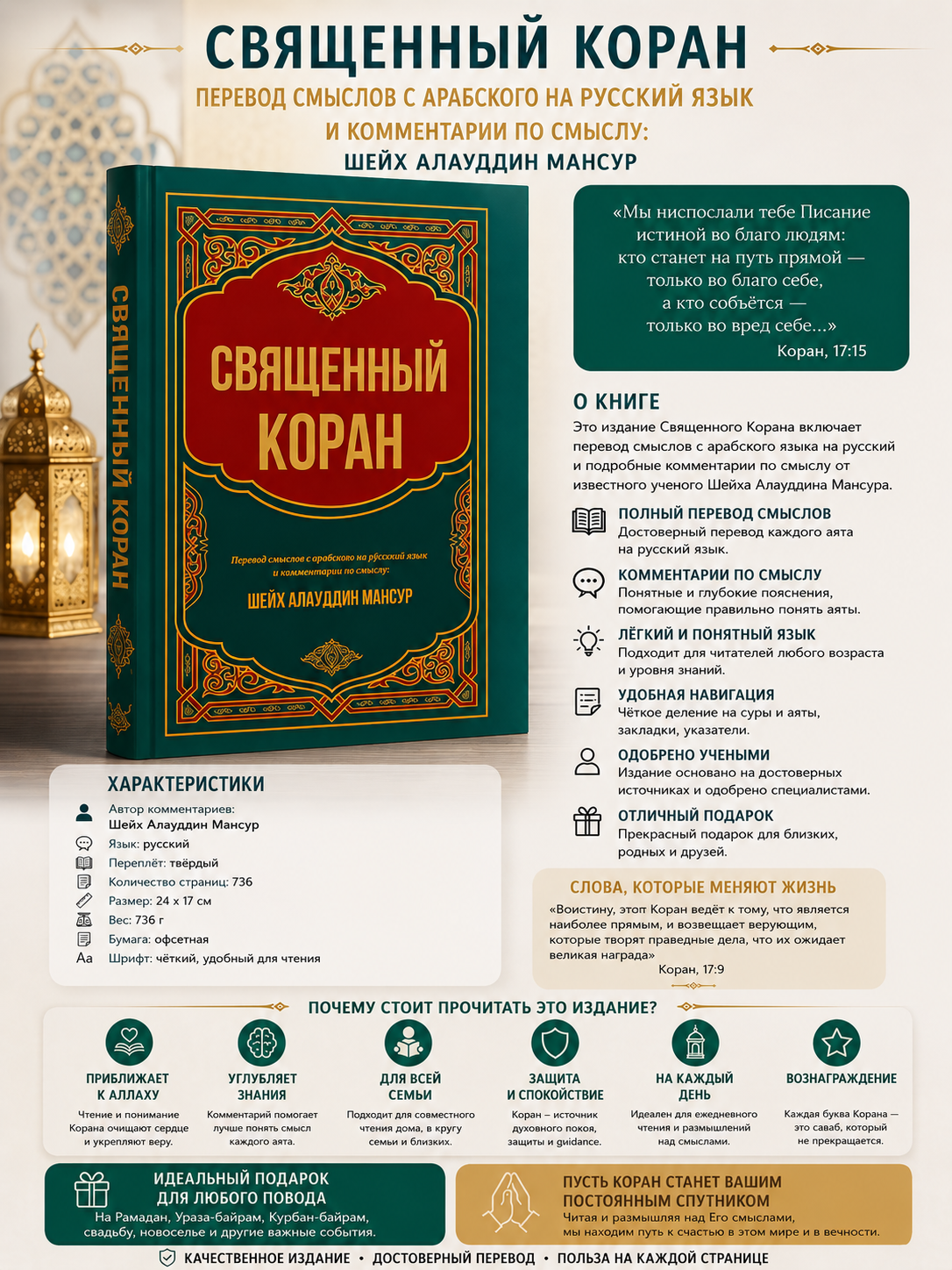 Muqaddas Qur'on — Arab tilidan rus tiliga ma'nolar tarjimasi va tafsir izohlari