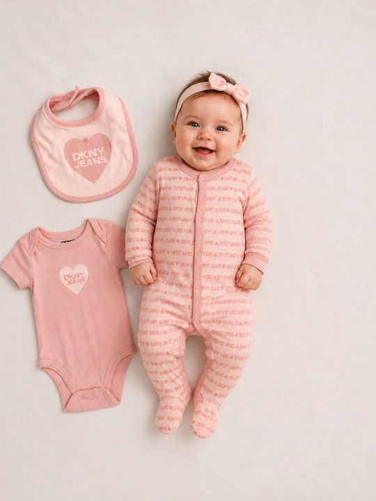 Комплект для новорожденных DKNY Jeans 3 в 1, боди, ползунки и нагрудник, newborn baby set - 