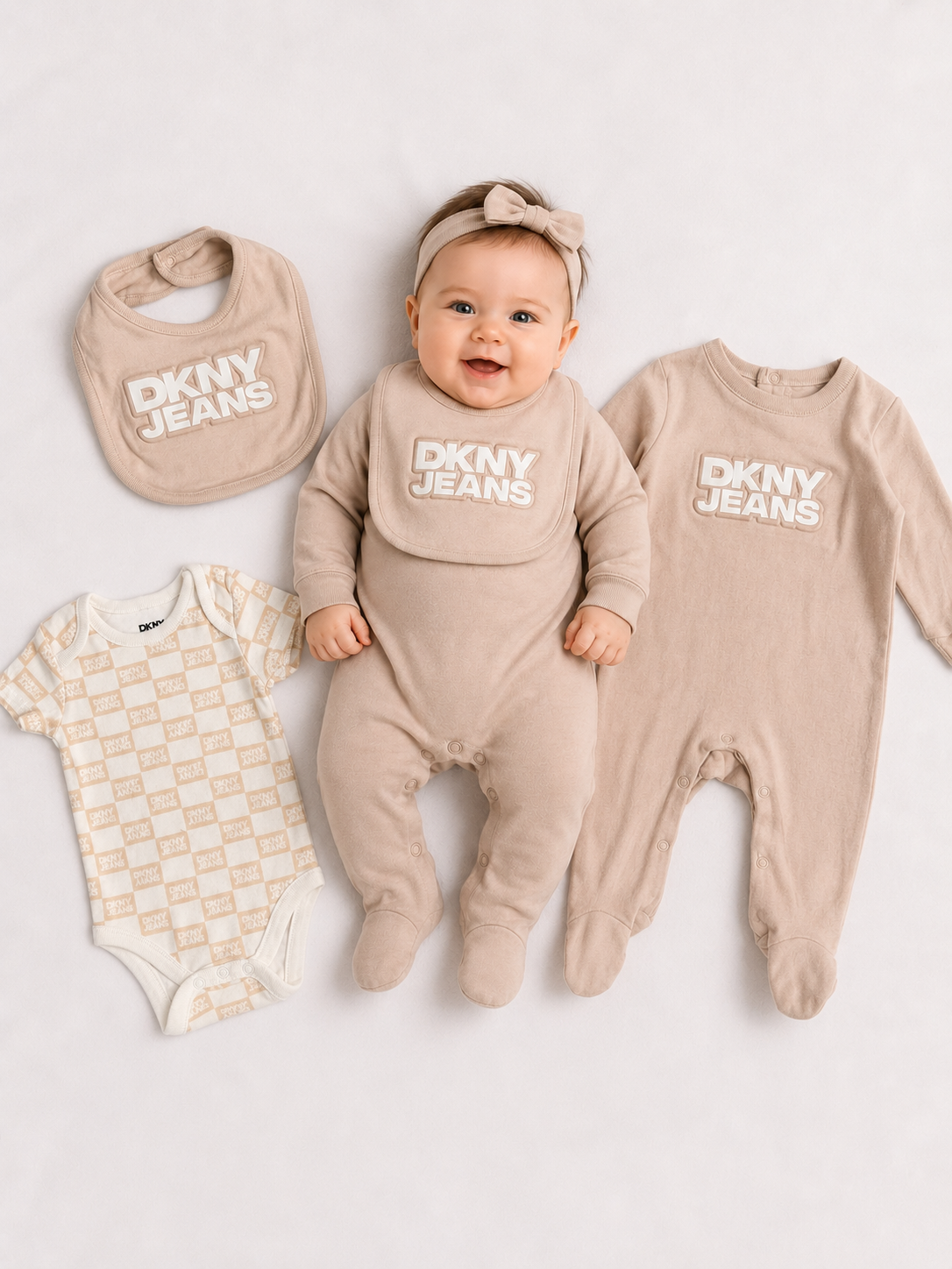 Комплект для новорожденных DKNY Jeans 3 в 1, боди, ползунки и нагрудник, newborn baby set - 