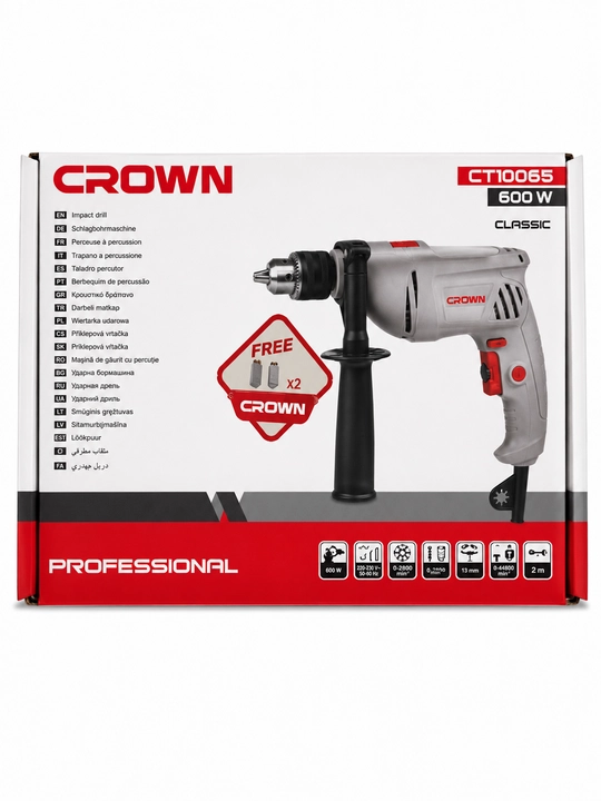 Elektr drel CROWN 600 VT, CT10065, kuchli, ishonchli va samarali