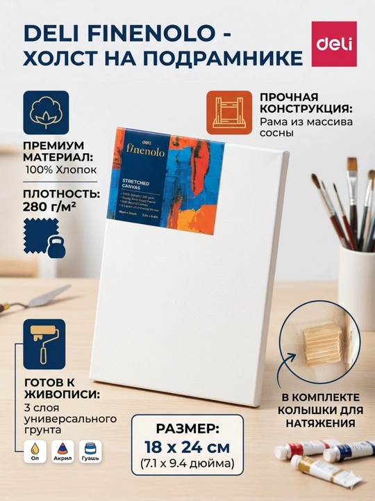 Podramnikdagi xolst Deli FINENOLO EC279-2, 18 × 24 sm, 280 g/m², 100% paxta - 