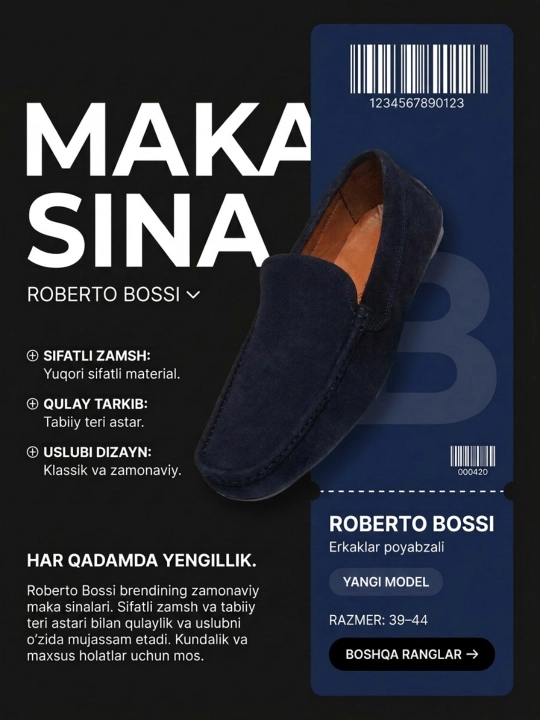 Erkaklar mokasinlari,zamsh, Roberto Bossi,tufli,lofer,yozgi, klassik, 100% tabiiy charmdan - 