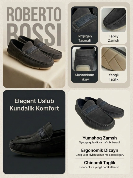 Мужские мокасины, 100% замшевые, туфли, лоферы Roberto Bossi, летние, классические