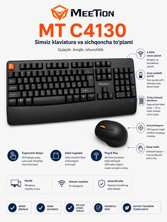 Simsiz klaviatura va sichqoncha Meetion-C4130