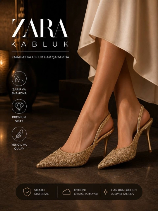 Ayollar poyabzali, Zara tufli, kabluk, poshnali tuflilar, ayollar tuflisi, premium sifat
