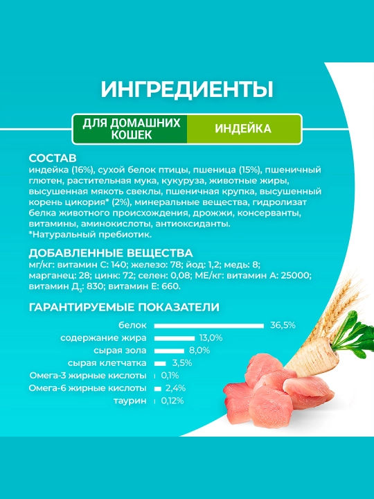 Purina One Uy,  кatta mushuklar uchun kurka go‘shti qo‘shilgan quruq ozuqa, 200 g