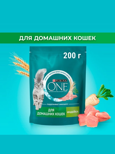 Purina One Uy,  кatta mushuklar uchun kurka go‘shti qo‘shilgan quruq ozuqa, 200 g - 