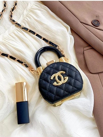 Мини косметическое зеркало-сумочка, кросс-боди, с цепочкой, в стиле CHANEL — MANISA-МИНИСУМКА-ЧЕРН