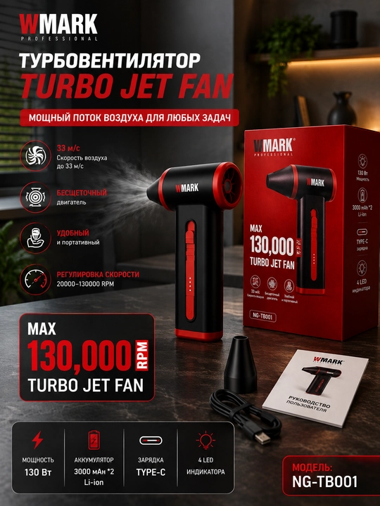 Wmark yuqori tezlikdagi simsiz havo ventilyatori, TurboJet dizayni bilan ixcham