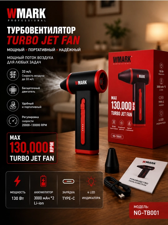 Wmark yuqori tezlikdagi simsiz havo ventilyatori, TurboJet dizayni bilan ixcham - 