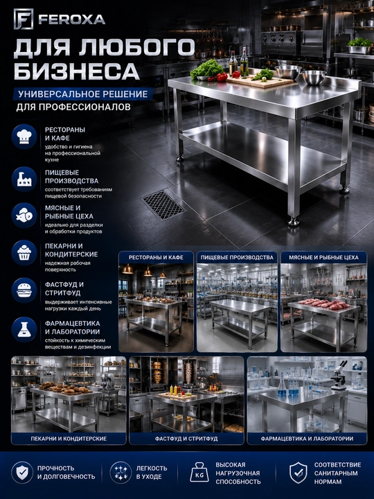 Стол из нержавеющей стали, производственный стол, стол AISI 430, стол для кухни