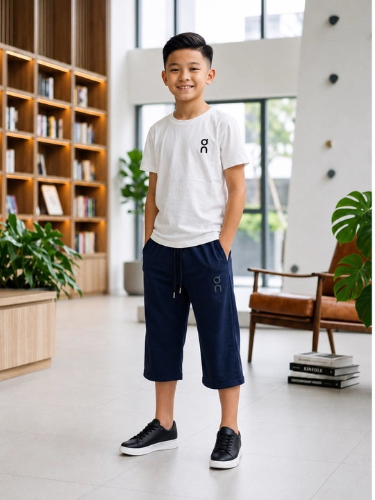 Удобный и стильный спортивный комплект из футболки и шорт для детей и подростков, 8-12 лет - 