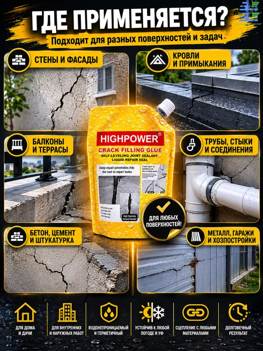 HIGHPOWER Crack Filling Glue –самовыравнивающийся жидкий герметик для ремонта трещин,500г