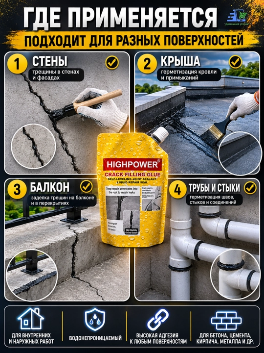 HIGHPOWER Crack Filling Glue –самовыравнивающийся жидкий герметик для ремонта трещин,500г