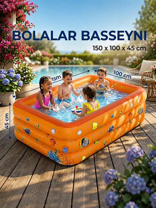 Yumshoq tubli shishiriladigan hovuz, bolalar uchun shishiriladigan hovuz, 150×100×45 sm - 