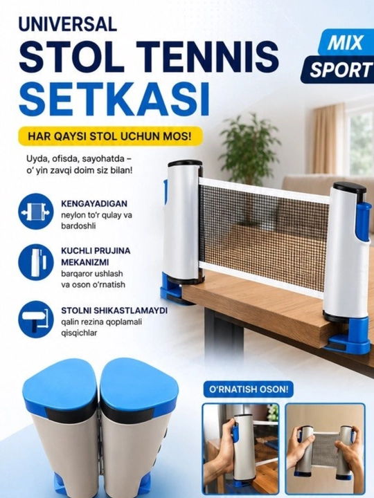 Stol tennisi tarmog'i, bardoshli, qulay  - 