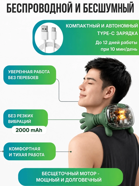 Bo‘yin va yelkalar uchun elektr massajyori, isitish funksiyali, aqlli, 3 rejimli